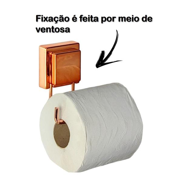 Kit Suporte Papel Higiênico Gancho Duplo Multiuso Porta Toalha Banheiro Ventosa Rose Gold - Future Imagem de Kit Suporte Papel Higiênico Gancho Duplo Multiuso Porta Toalha Banheiro Ventosa Rose Gold - Future