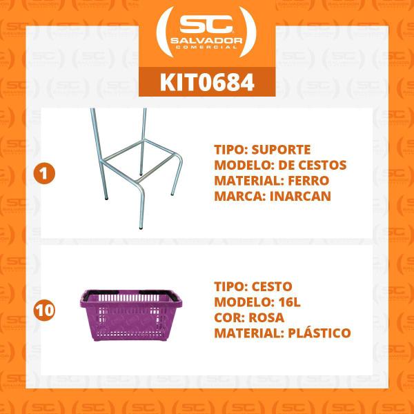 Imagem de KIT - Suporte para cestos de compras Simples + 10 cestos D100 Rosa supermercado, mercearia