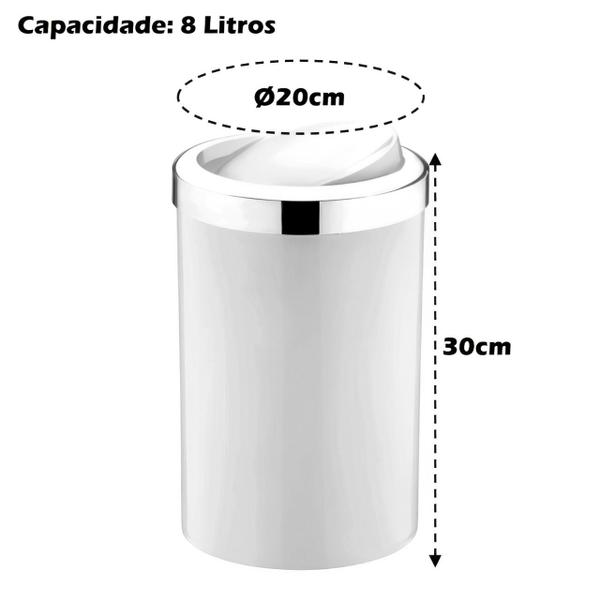 Imagem de Kit Suporte Porta Papel Higiênico Com Lixeira 8L Tampa Basculante De Cozinha Banheiro Cromado - AMZ