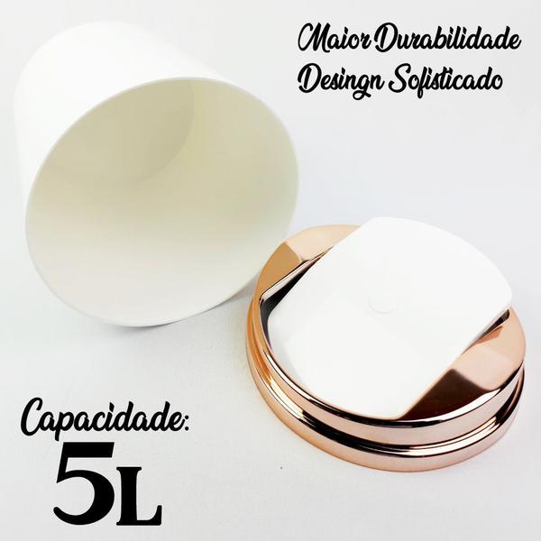 Imagem de Kit Suporte Porta Papel Higiênico Lixeira 5L Basculante Banheiro Branco Rose Gold - AMZ