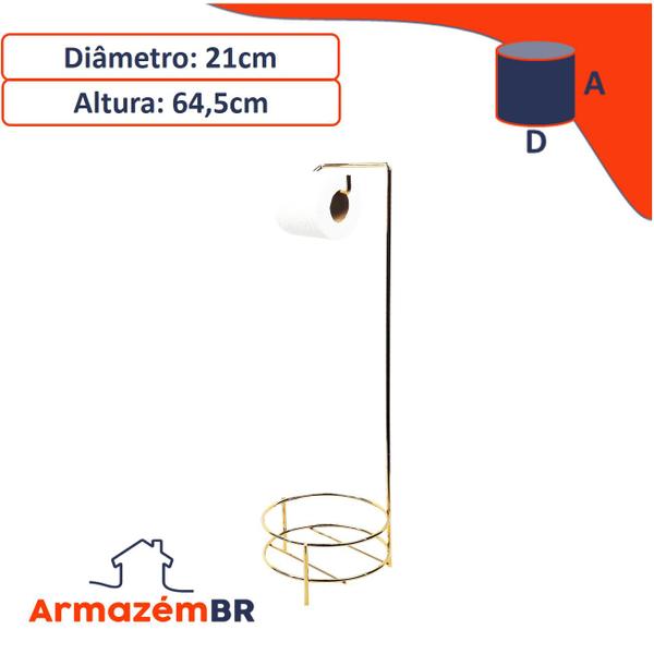 Imagem de Kit Suporte Porta Papel Higiênico Lixeira 5L Cesto Lixo Tampa Basculante Retangular Banheiro Dourado - AMZ