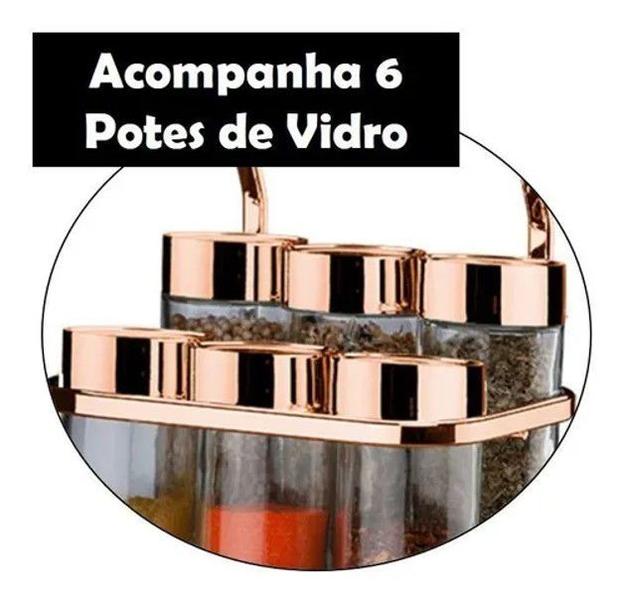 Imagem de Kit Suporte Potes Porta Temperos Condimentos + Barra Piatina 45cm Ganchos Rose Gold - Future