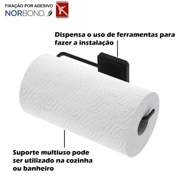 Imagem de Kit Suporte Rolo Papel Toalha Alumínio Porta Detergente Sabão De Cozinha Preto Fosco - Future