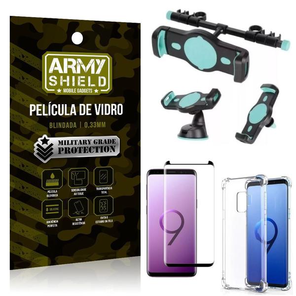 Imagem de Kit Suporte Veicular 3 em 1 Galaxy S9 + Película 3D + Capa Anti Impacto - Armyshield