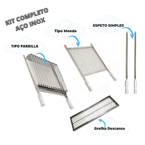 Imagem de Kit Suportrrasqueira Bancada +grelha+ Espeto Inox Cód. 913A 50F ESP - Pantheon Inox