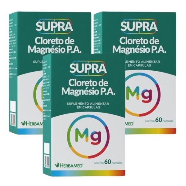 Imagem de Kit Supra Cloreto De Magnésio P.A 3 Caixas 60 Cápsulas Cada