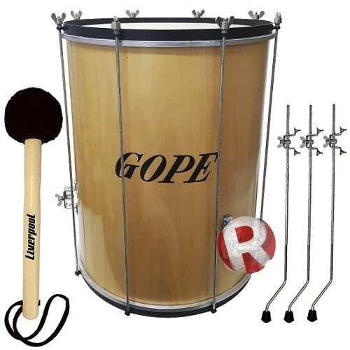 Imagem de Kit Surdo Gope Madeira 60cm 18 Pele Couro C/ Tripé + Baqueta