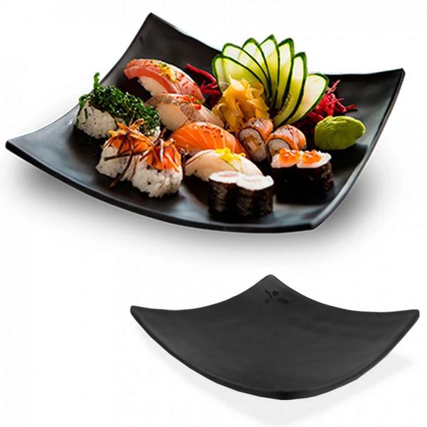 Imagem de Kit Sushi 5 Pecas em Melamina / Plastico Preto Travessas e Molheira  Bestfer 