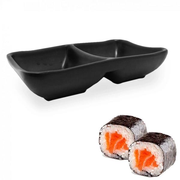 Imagem de Kit Sushi 6 Pecas em Melamina / Plastico Preto Travessas e Molheira  Bestfer 