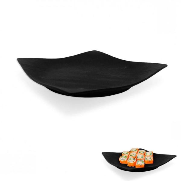 Imagem de Kit Sushi 6 Pecas Melamina Preto Travessas e Molheira  Bestfer 