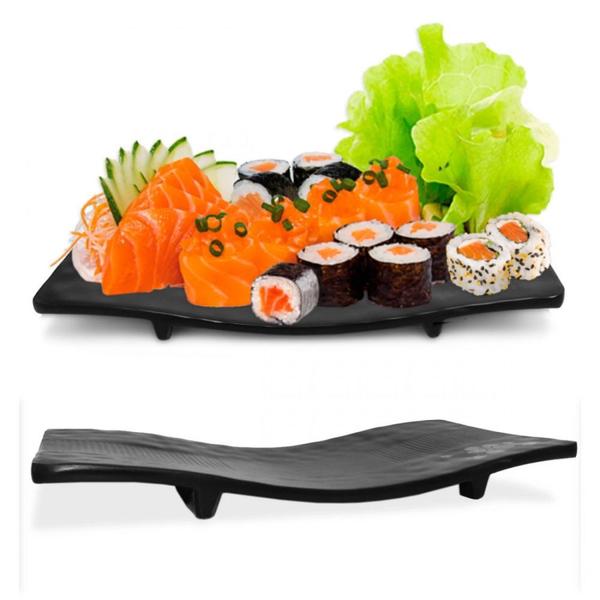 Imagem de Kit Sushi 9 Pecas com Pratos Molheiras e Travessas Melamina Preto  Bestfer 