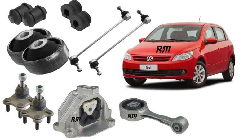 Imagem de Kit Suspensão Gol G5 G6 Coxim Motor Direito/Cambio+Buchas Bandejas e Barra+Bieletas+Pivo 08/