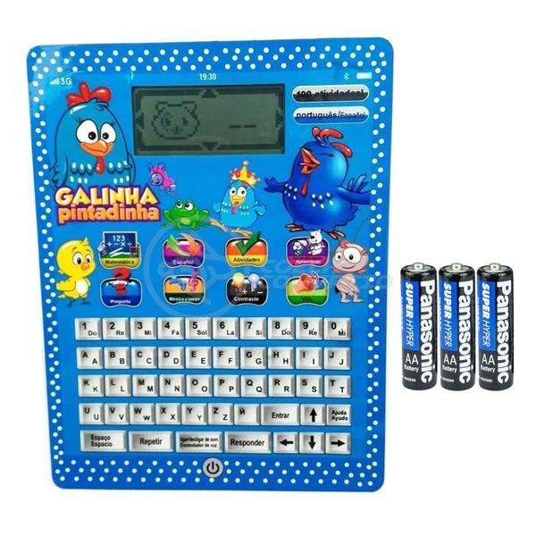 Imagem de Kit Tablet Infantil Galinha Pintadinha + 3 Pilhas Aa