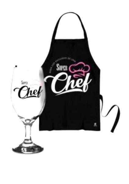 Imagem de Kit Taça + Avental Feminino Super Chef Mulher Presente