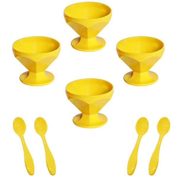 Imagem de Kit Taça De Sobremesa 4 Taças 150Ml 4 Colheres Amarelo