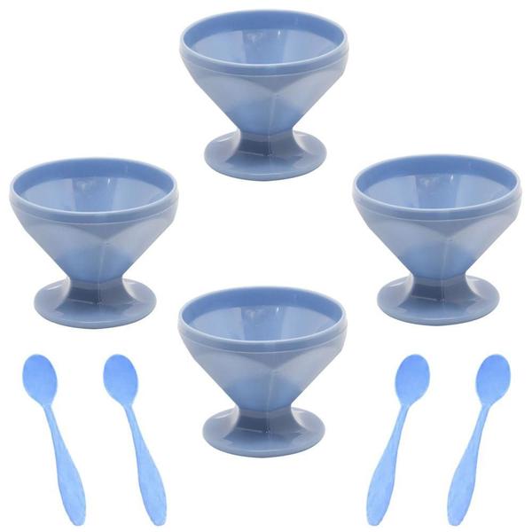 Imagem de Kit Taça de Sobremesa com 4 taças de sobremesa 150ml + 4 colheres Azul em Polipropileno Linha Tendências VEM