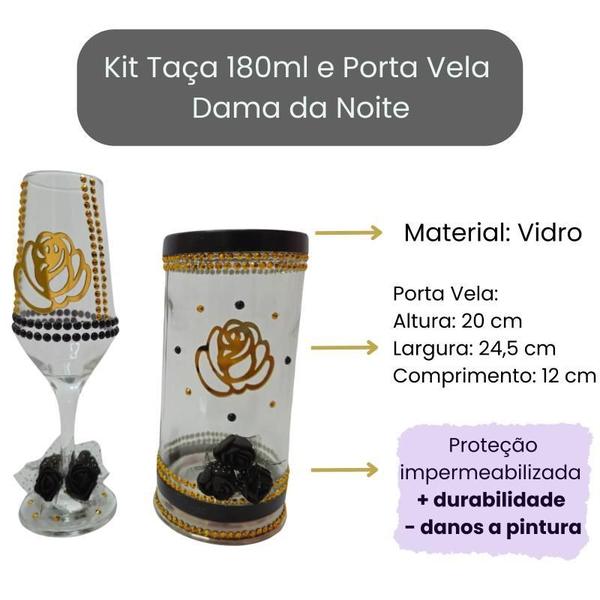 Imagem de Kit Taça E Porta Vela Dama Da Noite Rosa Vidro