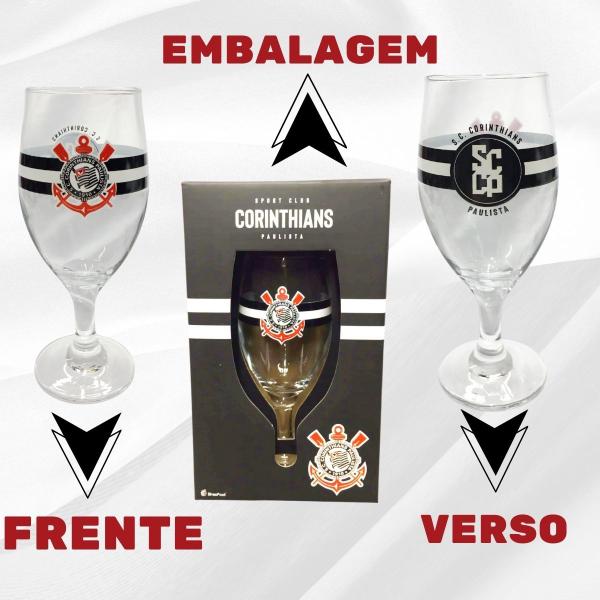 Imagem de Kit Taça Windsor 330ml Cerveja Vinho + Copo Caneca Gel 300ml Térmico Gelado Chopp Time Corinthians