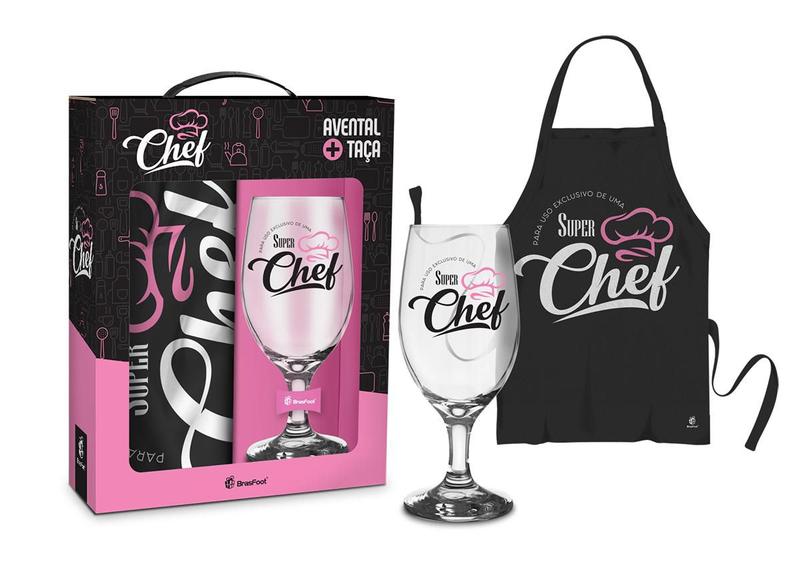 Imagem de Kit taça windsor 330ml e avental - super chef rosa