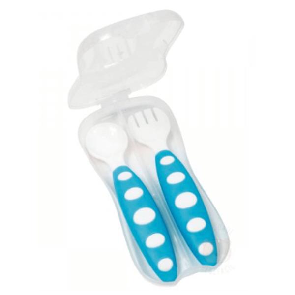 Kit Talher Com Case Formato Anatômico Azul Branco Buba Baby Imagem de Kit Talher Com Case Formato Anatômico Azul Branco Buba Baby