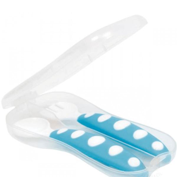 Kit Talher Com Case Formato Anatômico Azul Branco Buba Baby Imagem de Kit Talher Com Case Formato Anatômico Azul Branco Buba Baby