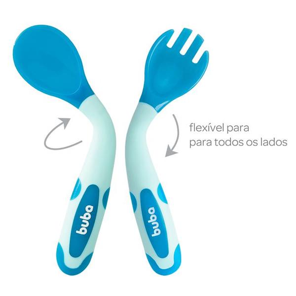 Kit Talher Garfo Colher Introdução Alimentar Refeição Flexível Termossensível Buba Bebê - Buba Baby Imagem de Kit Talher Garfo Colher Introdução Alimentar Refeição Flexível Termossensível Buba Bebê
