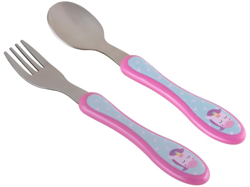 Imagem de Kit Talher Infantil Inox Buba Unicórnio Rosa e Azul 2 Peças