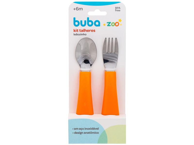 Imagem de Kit Talher Infantil Inox Buba Zoo Laranja 2 Peças