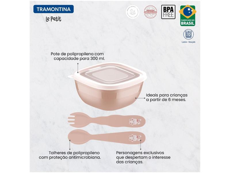 Imagem de Kit Talher Infantil Tramontina Coelho Le Petit Rosa 3 Peças