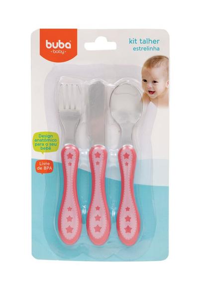 Kit talher Inox 3 Peças Estrelinha Rosa Buba Imagem de Kit talher Inox 3 Peças Estrelinha Rosa Buba