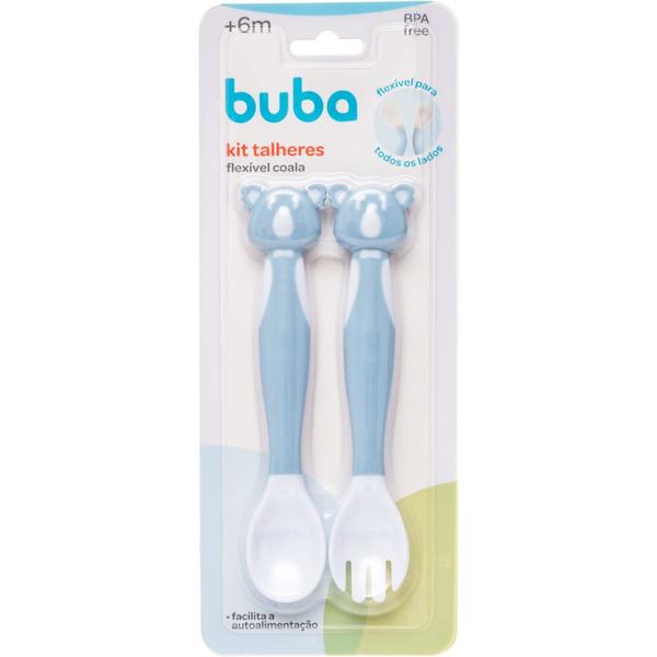 Imagem de Kit Talheres Bebê Flexível Coala Azul Introdução Alimentar 16238 Buba