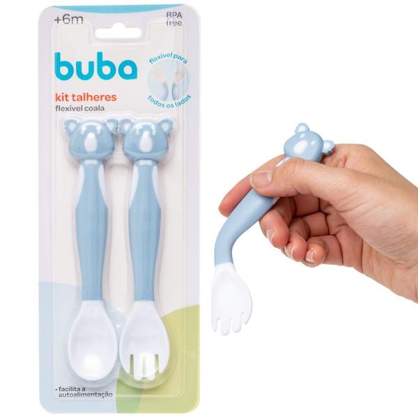 Imagem de Kit Talheres Bebê Flexível Coala Azul Introdução Alimentar 16238 Buba