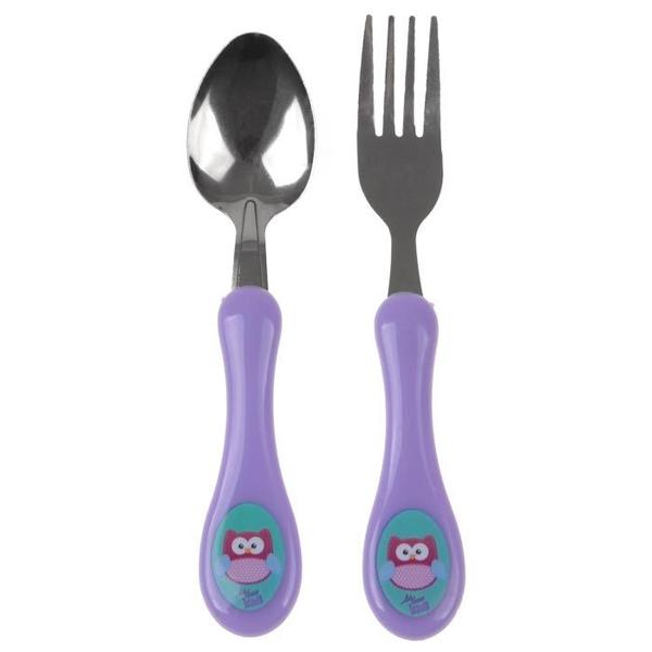 Kit Talheres Bebe Infantil Inox Coruja Garfinho e Colher - Art Baby Imagem de Kit Talheres Bebe Infantil Inox Coruja Garfinho e Colher