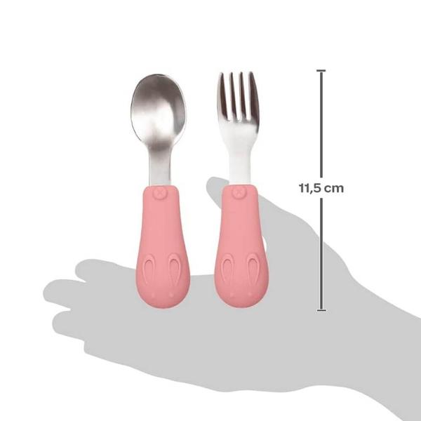 Kit talheres cabo em silicone rosa buba Imagem de Kit talheres cabo em silicone rosa buba
