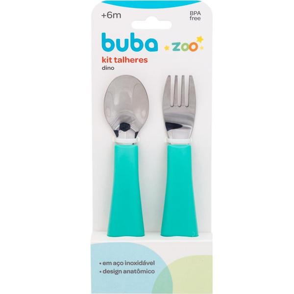 Imagem de Kit talheres colher e garfo inox buba zoo verde - buba