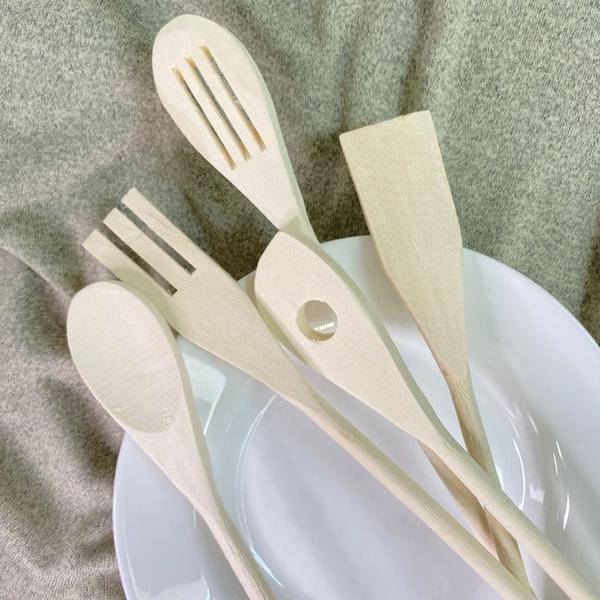 Imagem de Kit talheres de bambo 5 peças utensílio de cozinha sofisticada