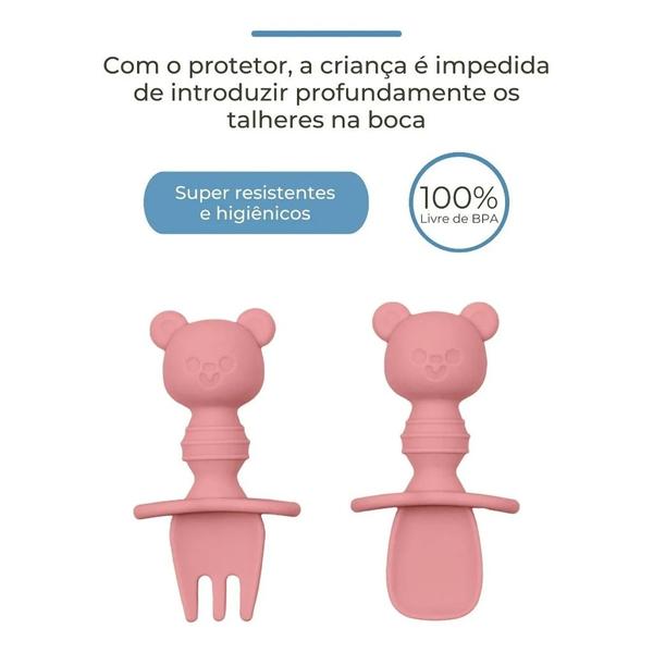 Imagem de Kit Talheres em Silicone Infantil Ursinho Rosa 15814 - Buba