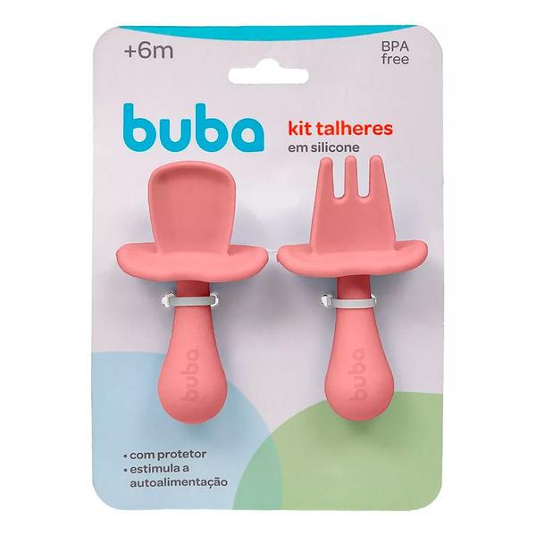 Kit Talheres em Silicone Rosa 15817 - Buba Imagem de Kit Talheres em Silicone Rosa 15817 - Buba