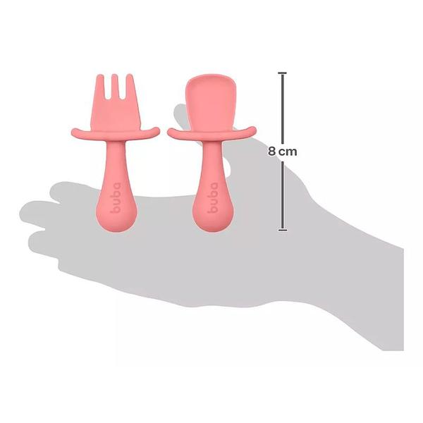 Kit Talheres em Silicone Rosa 15817 - Buba Imagem de Kit Talheres em Silicone Rosa 15817 - Buba