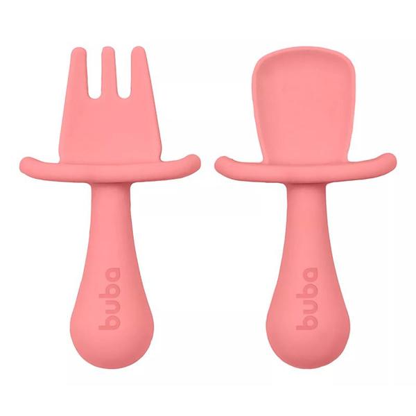 Kit Talheres em Silicone Rosa 15817 - Buba Imagem de Kit Talheres em Silicone Rosa 15817 - Buba