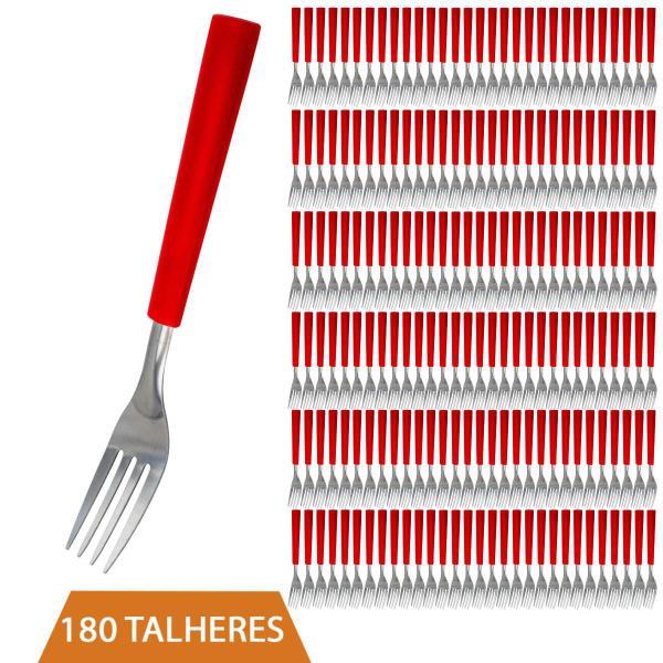 Imagem de Kit Talheres Garfo Faqueiro Inox Cabo Vermelho Luxo - 180Un