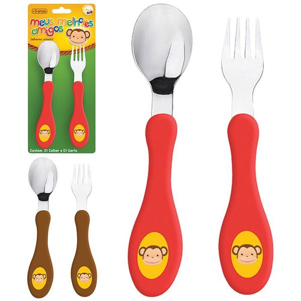 Kit Talheres Infantil com Colher e Garfo Animais em Inox Não Machuca - Art House Kids Imagem de Kit Talheres Infantil com Colher e Garfo Animais em Inox Não Machuca