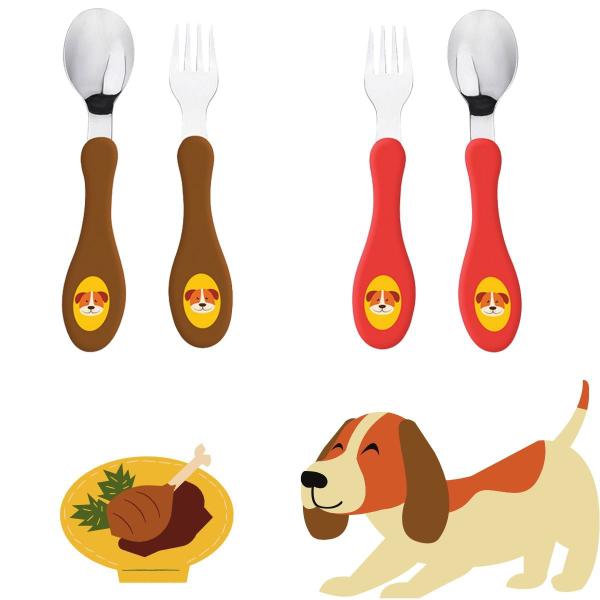 Kit Talheres Infantil com Colher e Garfo Animais em Inox Não Machuca - Art House Kids Imagem de Kit Talheres Infantil com Colher e Garfo Animais em Inox Não Machuca