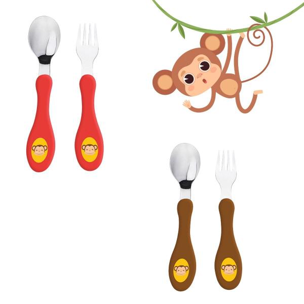 Kit Talheres Infantil com Colher e Garfo Animais em Inox Não Machuca - Art House Kids Imagem de Kit Talheres Infantil com Colher e Garfo Animais em Inox Não Machuca