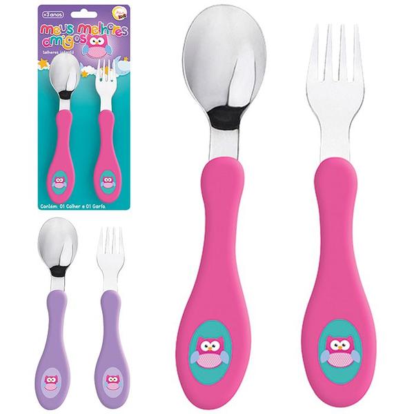 Kit Talheres Infantil com Colher e Garfo Animais em Inox Não Machuca - Art House Kids Imagem de Kit Talheres Infantil com Colher e Garfo Animais em Inox Não Machuca