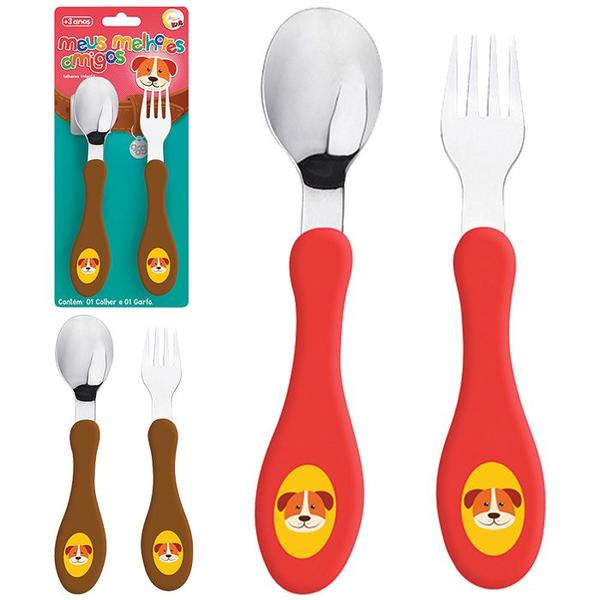 Kit Talheres Infantil com Colher e Garfo Animais em Inox Não Machuca - Art House Kids Imagem de Kit Talheres Infantil com Colher e Garfo Animais em Inox Não Machuca