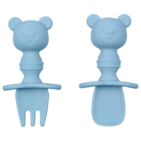 Imagem de Kit Talheres Infantil de Silicone Ursinho Azul - Buba