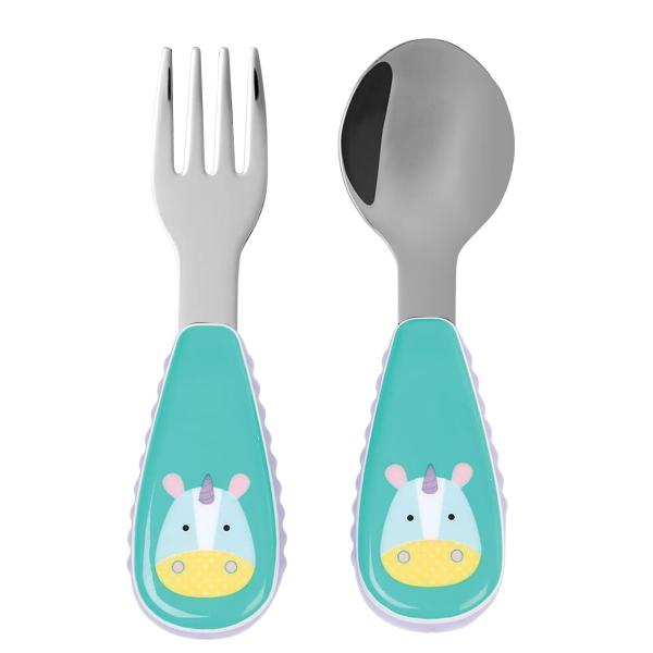 Kit Talheres Infantil Garfo e Colher Alimentação Para Bebê +6 Meses Inox Zoo Unicórnio Skip Hop Imagem de Kit Talheres Infantil Garfo e Colher Alimentação Para Bebê +6 Meses Inox Zoo Unicórnio Skip Hop