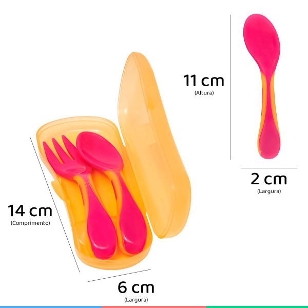 Imagem de Kit Talheres Para Bebê Infantil +6 Meses Introdução Alimentar Com Estojo Anatômico Rosa Buba