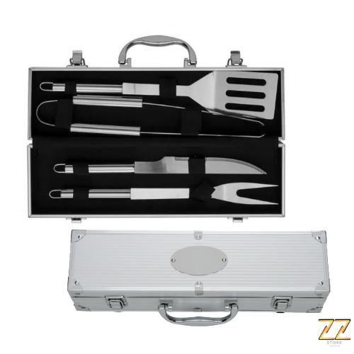 Imagem de Kit Talheres Para Churrasco Com 4 Peças Inox + Tábua